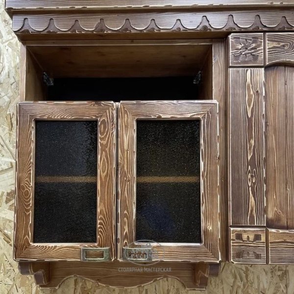 Навесной шкафчик для посуды под старину из массива дерева |коллекция «Суздальская»