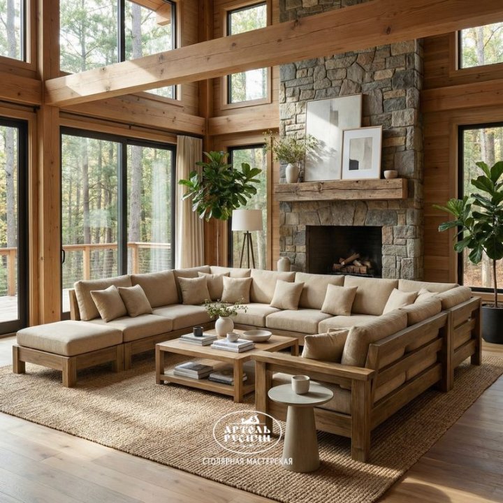 П-образный диван в интерьере гостиной