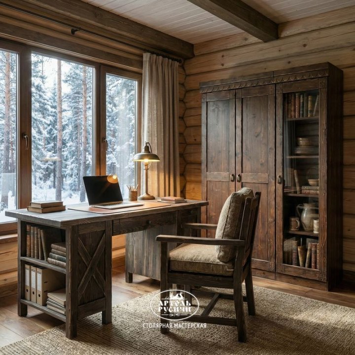 Деревянный рабочий письменный стол на даче