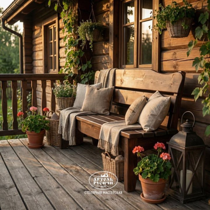 Садовая скамья из дерева под старину «Псковская» фото 