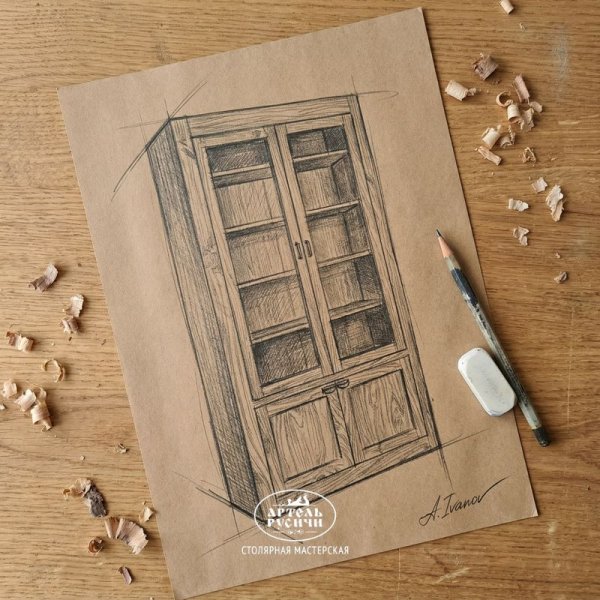 Шкаф из массива дерева со стеклянными дверцами для книг и коллекций