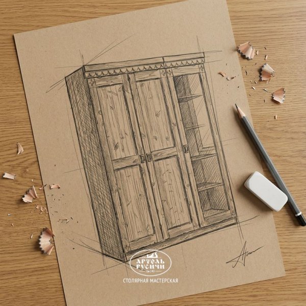 Деревянный шкаф с пеналом под старину из массива дерева