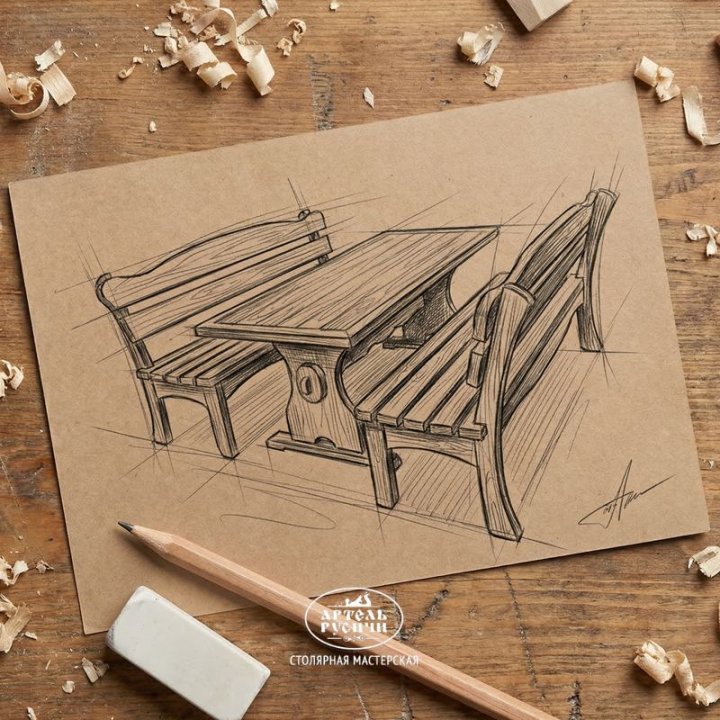 Состаренная мебель из массива сосны «Псковская»| стол и 2 скамьи 