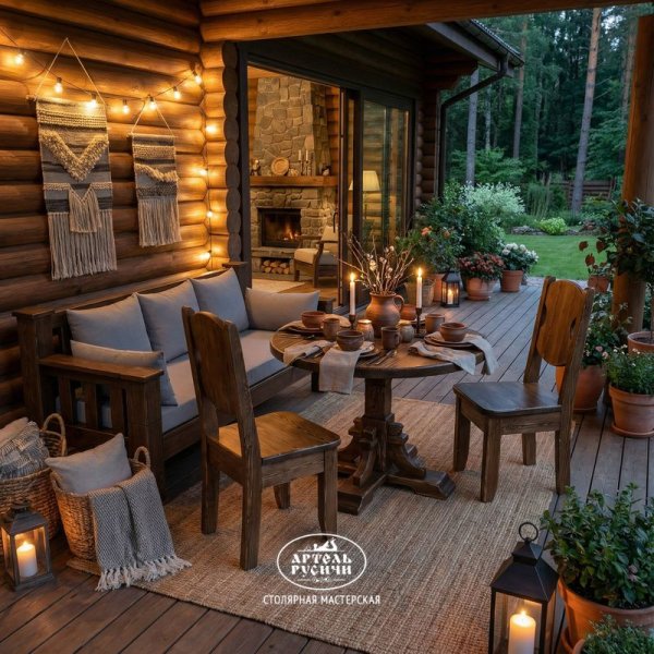 Состаренный стул из массива дерева «Псковский» в интерьере гостиной