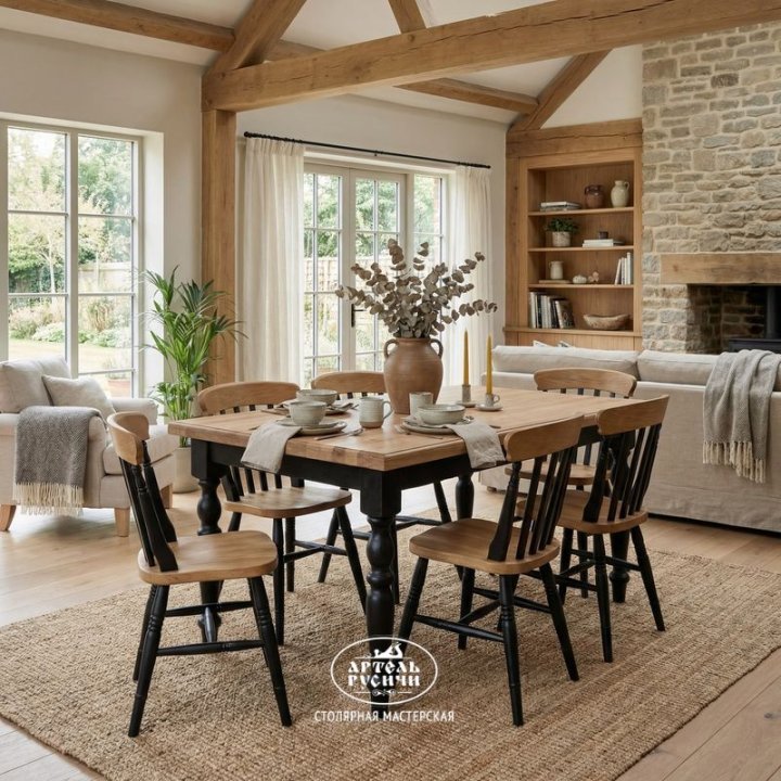 Обеденный стол Купеческий в гостиной загородного дома