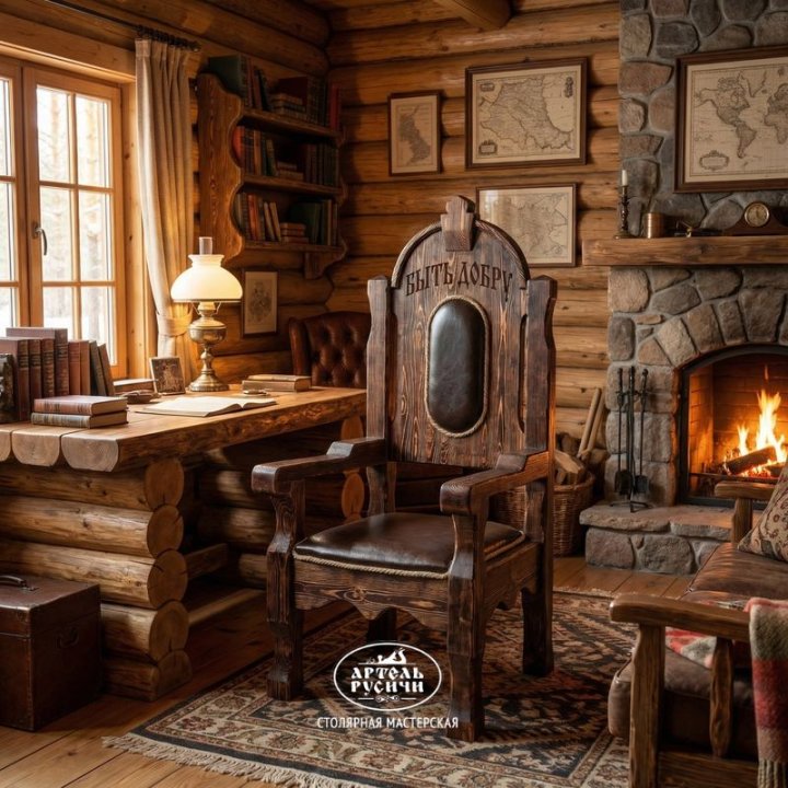 Трон с мягкой обивкой из массива сосны под старину «Белгородский»