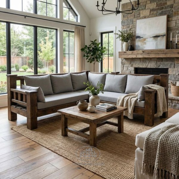 Угловой элемент дивана из массива сосны с подушками правый/левый фото дивана в интерьере