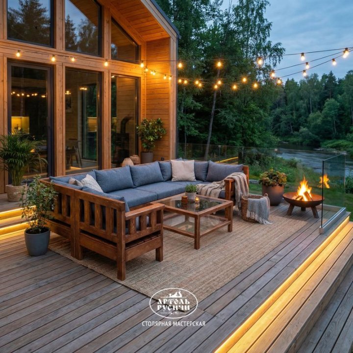 Диван из массива сосны «Русский лофт» с мягкими сидушками и подушками