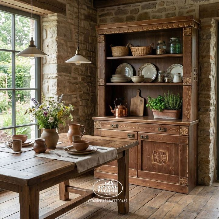 Деревянный буфет с элементами резьбы