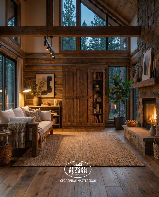 Комплект мебели из массива дерева для гостиной загородного дома или дачи