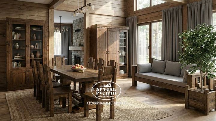Мебель из массива дерева в интерьере гостиной