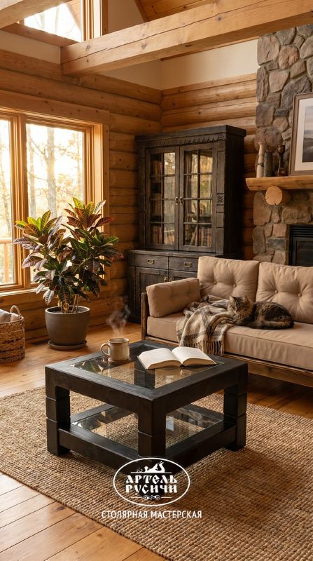 Мебель из массива северной сосны для гостиной загородного дома или дачи