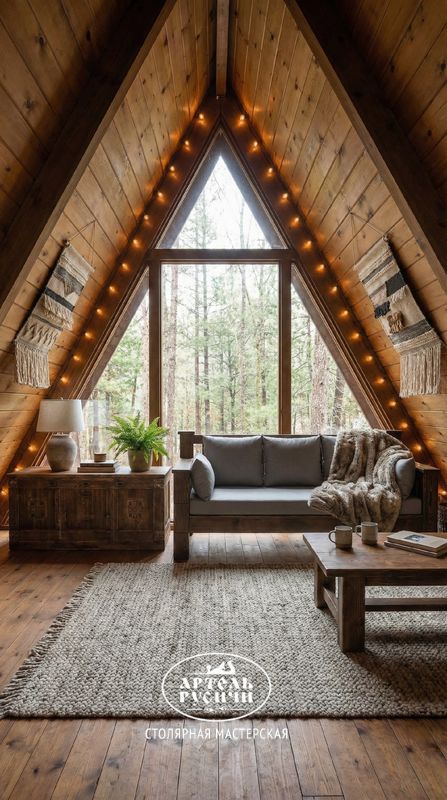 Мебель из массива дерева в интерьере А-фрейма