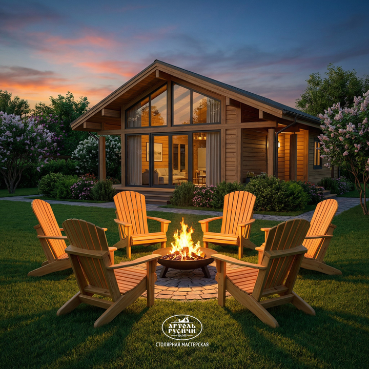 Легендарный Адирондак из массива дерева в зоне очага