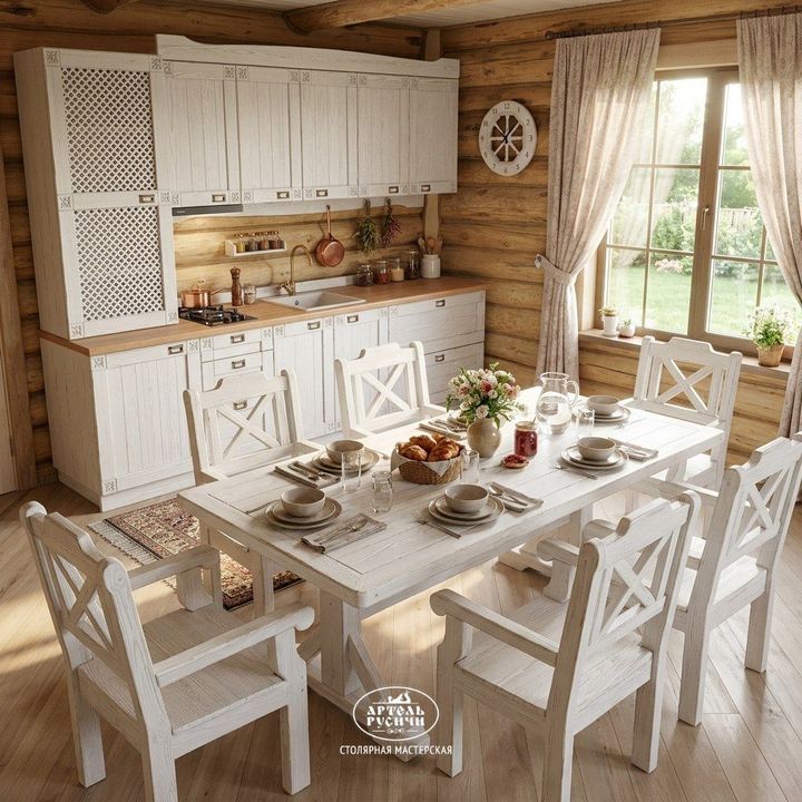 Деревянная кухонная мебель для загородного дома и дачи