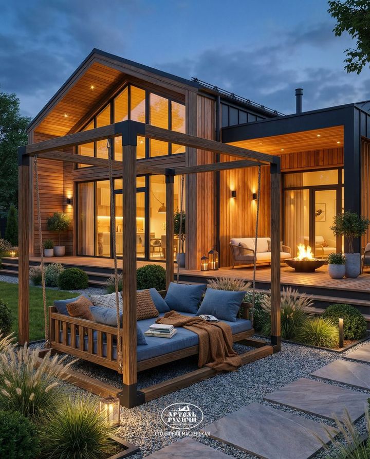 Кровать-качели из массива натурального дерева Бали-стайл