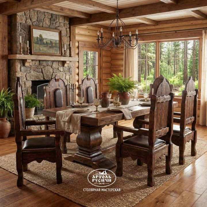 Обеденная группа из массива дерева для дома, бани, зоны барбекю